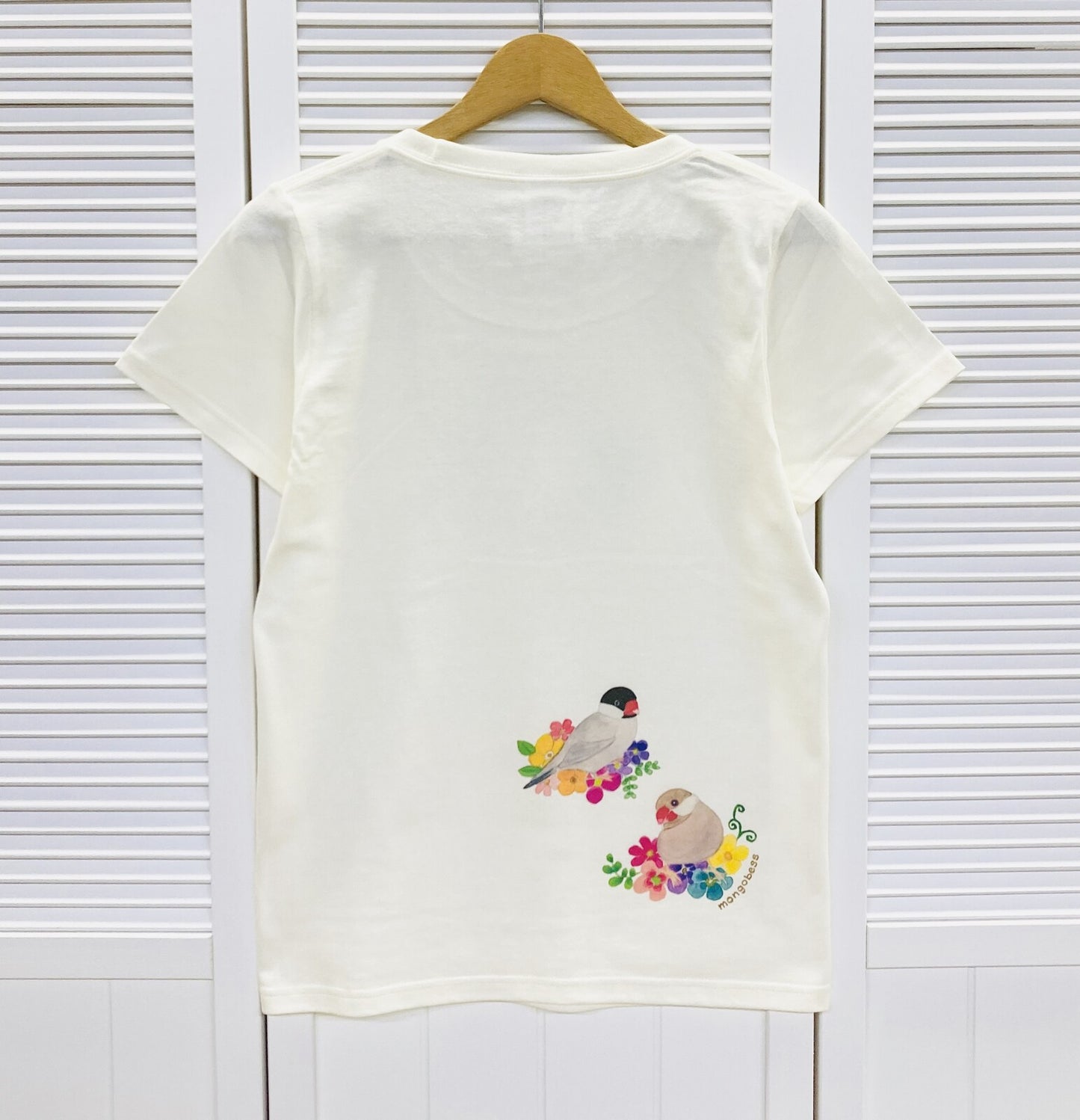 レディースTシャツ　フラワーことりシリーズ　白文鳥　受注製作　送料無料　クーポン利用不可