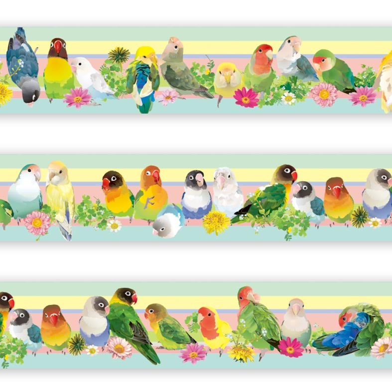 マスキングテープ　とりアート　LOVEBIRD　コザクラインコ　ボタンインコ