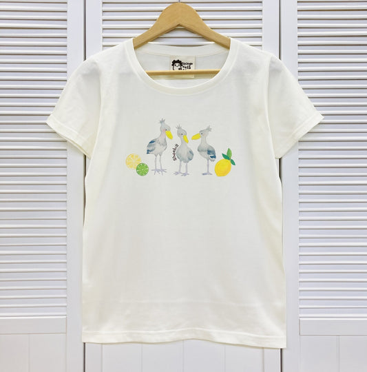 レディースTシャツ　ハシビロコウとレモン　受注製作　送料無料　クーポン利用不可