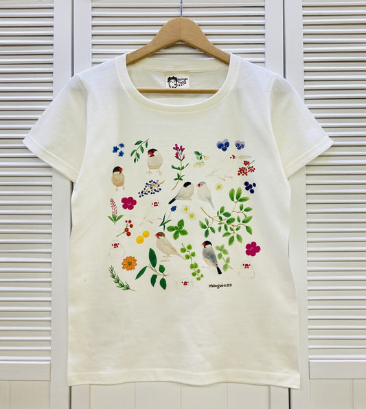 レディースTシャツ　ボタニカルシリーズ　文鳥　受注製作　送料無料　クーポン利用不可