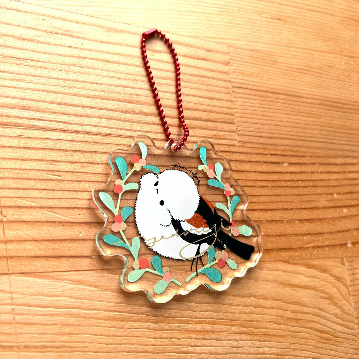 受注製作　アクリルキーホルダー　北海道の植物とシマエナガ　ヤドリギ　クーポン利用不可