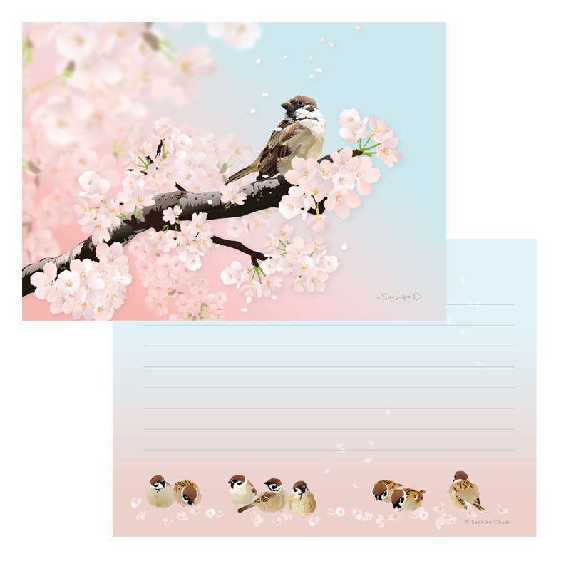 メモ帳　とりアート　桜の日　すずめ - Sweet Birdie Boutique