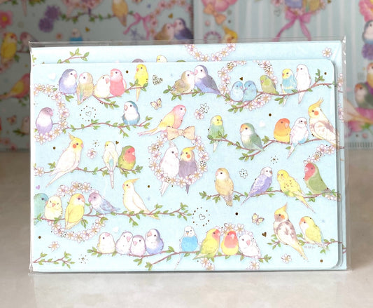 ミニレターセット フラワリー インコ  たけいみき 金箔加工