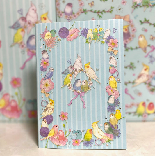 B6ノート フラワリー インコ  たけいみき 金箔加工(表紙部分)