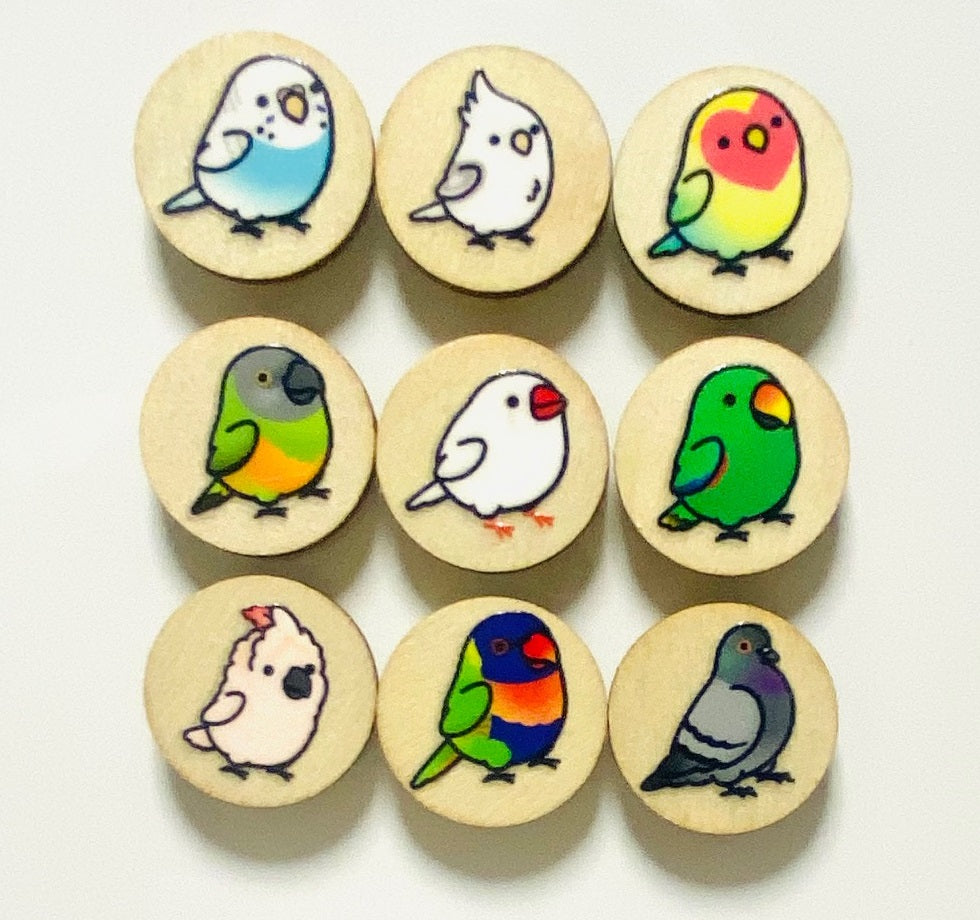 Chubby Bird　木製マグネット　いろんな鳥さん　G　ミニサイズ　9個セット　丸型　クーポン利用不可 - Sweet Birdie Boutique