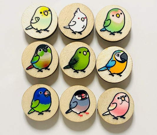 Chubby Bird　木製マグネット　いろんな鳥さん　F　ミニサイズ　9個セット　丸型　クーポン利用不可 - Sweet Birdie Boutique