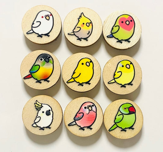 Chubby Bird　木製マグネット　いろんな鳥さん　E　ミニサイズ　9個セット　丸型　クーポン利用不可 - Sweet Birdie Boutique