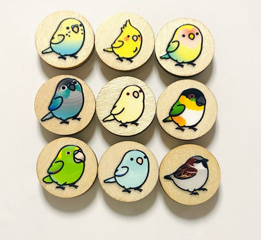 Chubby Bird　木製マグネット　いろんな鳥さん　D　ミニサイズ　9個セット　丸型　クーポン利用不可 - Sweet Birdie Boutique