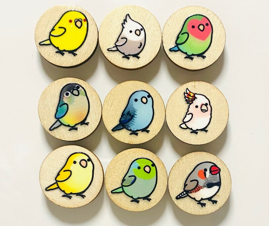 Chubby Bird　木製マグネット　いろんな鳥さん　C　ミニサイズ　9個セット　丸型　クーポン利用不可 - Sweet Birdie Boutique