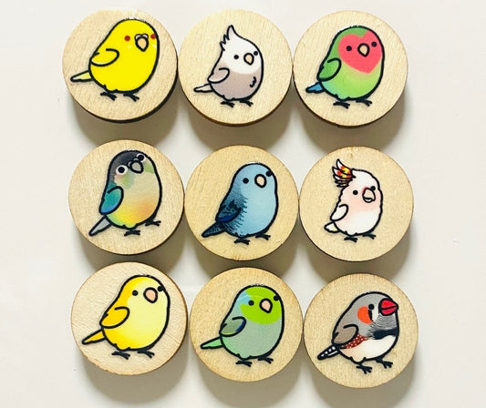 Chubby Bird　木製マグネット　いろんな鳥さん　C　ミニサイズ　9個セット　丸型　クーポン利用不可 - Sweet Birdie Boutique