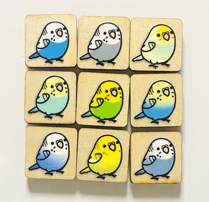 Chubby Bird　木製マグネット　セキセイインコ　2 ミニサイズ　9個セット　四角型　クーポン利用不可 - Sweet Birdie Boutique