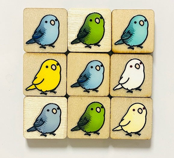 Chubby Bird　木製マグネット　サザナミインコ　ミニサイズ　9個セット　四角型　クーポン利用不可 - Sweet Birdie Boutique