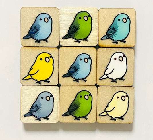 Chubby Bird　木製マグネット　サザナミインコ　ミニサイズ　9個セット　四角型　クーポン利用不可 - Sweet Birdie Boutique