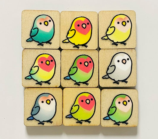 Chubby Bird　木製マグネット　コザクラインコ　ミニサイズ　9個セット　四角型　クーポン利用不可 - Sweet Birdie Boutique