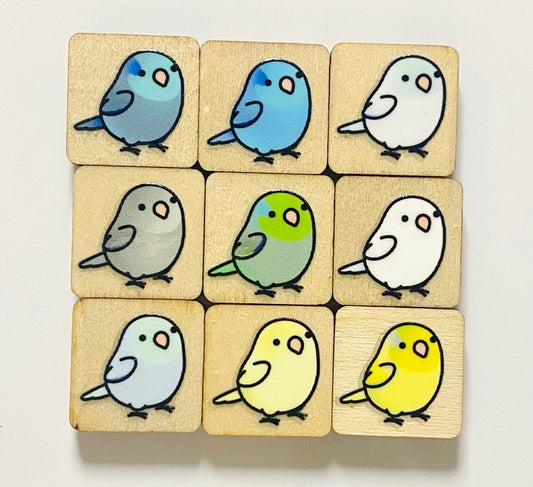 Chubby Bird　木製マグネット　マメルリハ　ミニサイズ　9個セット　四角型　クーポン利用不可 - Sweet Birdie Boutique