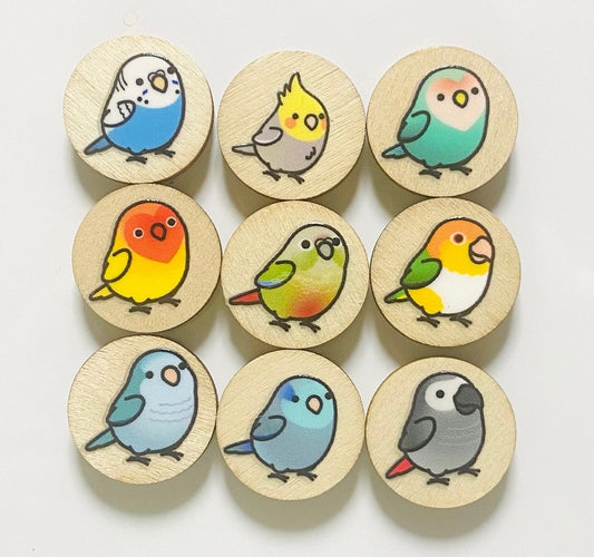 撮影やり直し　Chubby Bird　木製マグネット　いろんな鳥さん　A　ミニサイズ　9個セット　丸型　クーポン利用不可 - Sweet Birdie Boutique