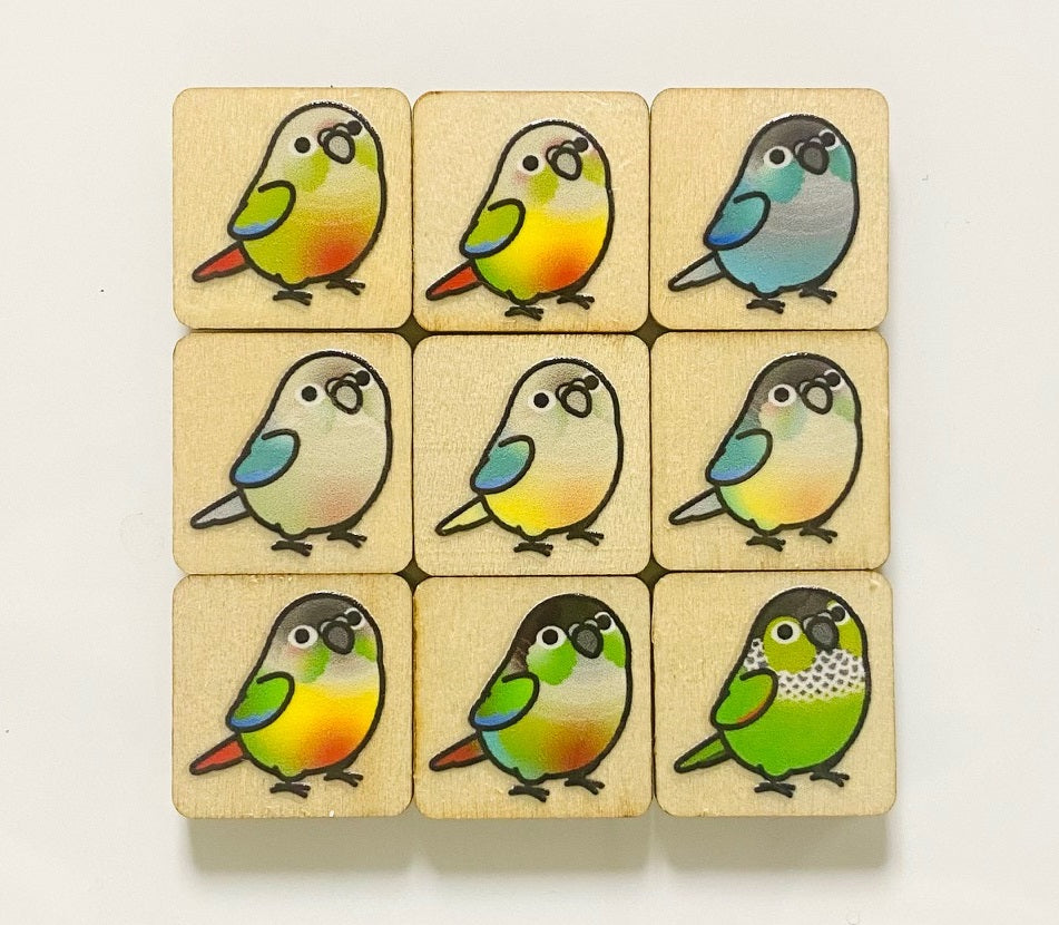 Chubby Bird　木製マグネット　ウロコインコ　ミニサイズ　9個セット　四角型　クーポン利用不可 - Sweet Birdie Boutique