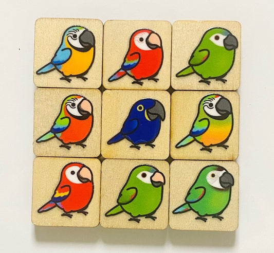 Chubby Bird　木製マグネット　コンゴウインコ　ミニサイズ　9個セット　四角型　クーポン利用不可 - Sweet Birdie Boutique