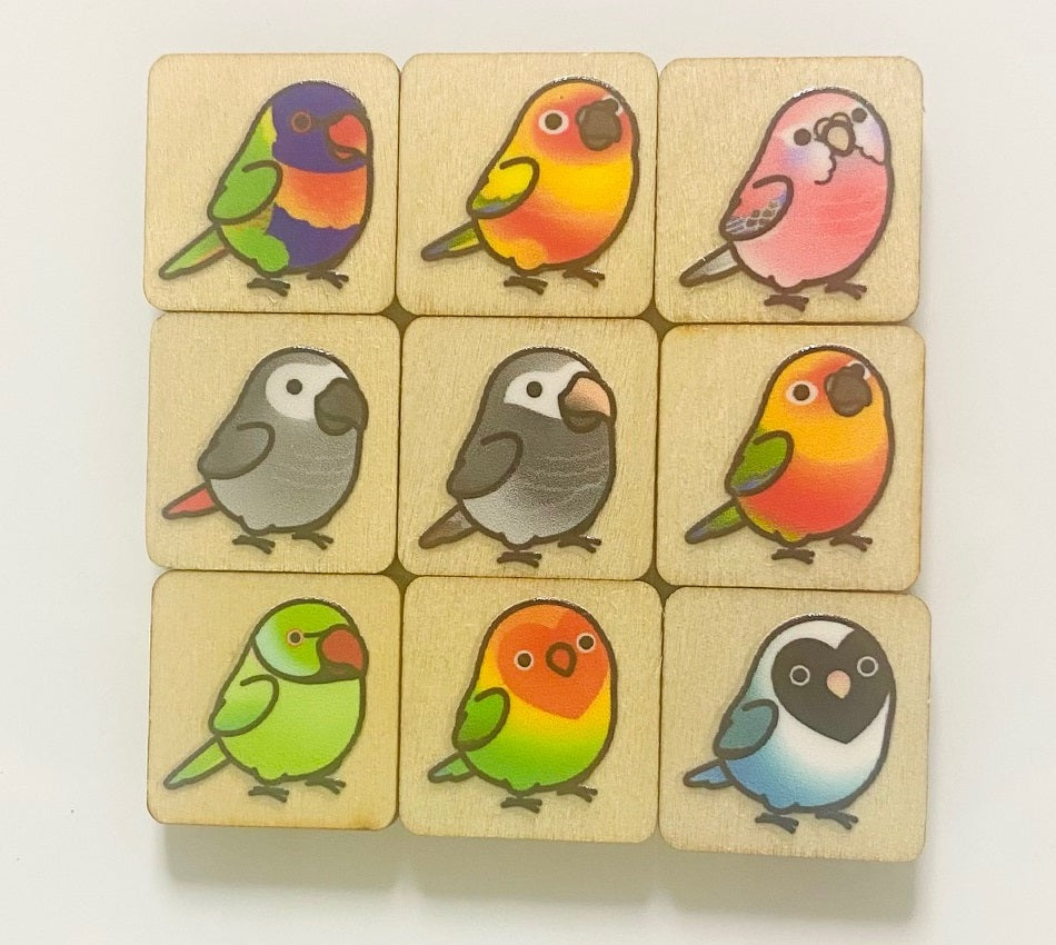 Chubby Bird　木製マグネット　いろんな鳥さん　4　ミニサイズ　9個セット　四角型　クーポン利用不可 - Sweet Birdie Boutique