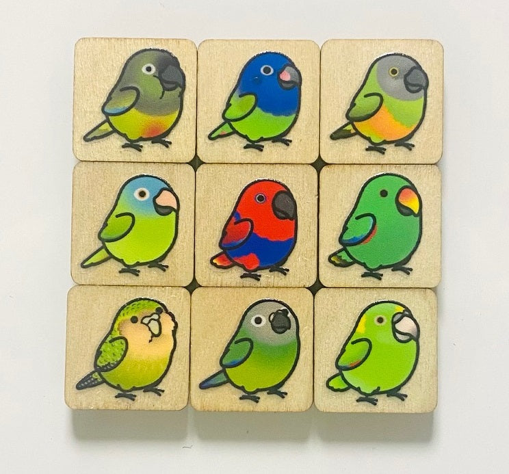 Chubby Bird　木製マグネット　いろんな鳥さん　1　ミニサイズ　9個セット　四角型　クーポン利用不可 - Sweet Birdie Boutique