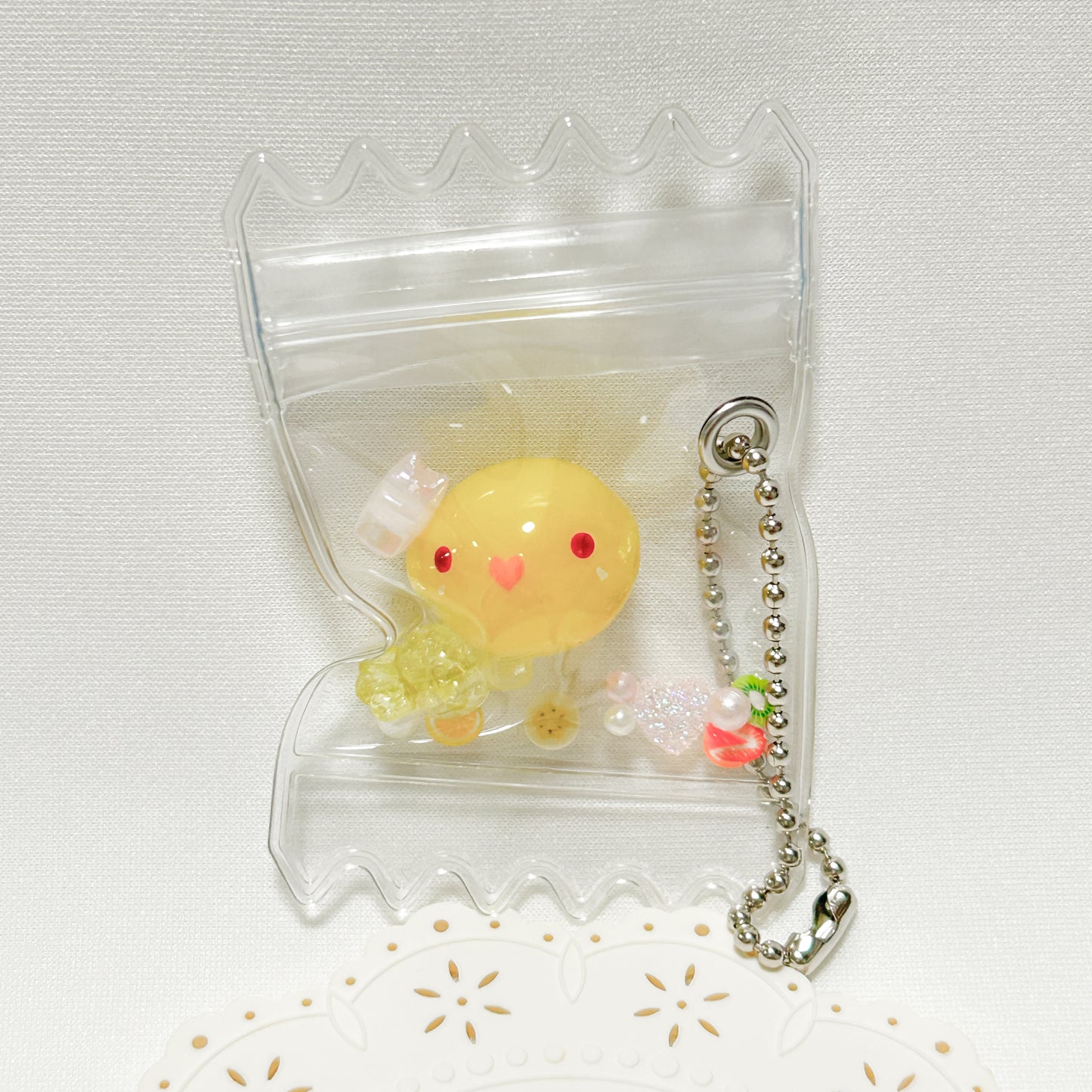 チャーム　しゃかしゃかキャンディバッグ　セキセイインコ　ルチノー