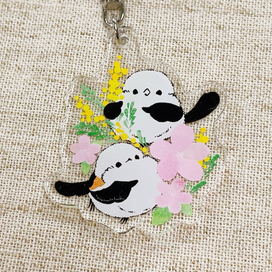 受注製作　アクリルキーホルダー　ミモザと桜とシマエナガ　クーポン利用不可