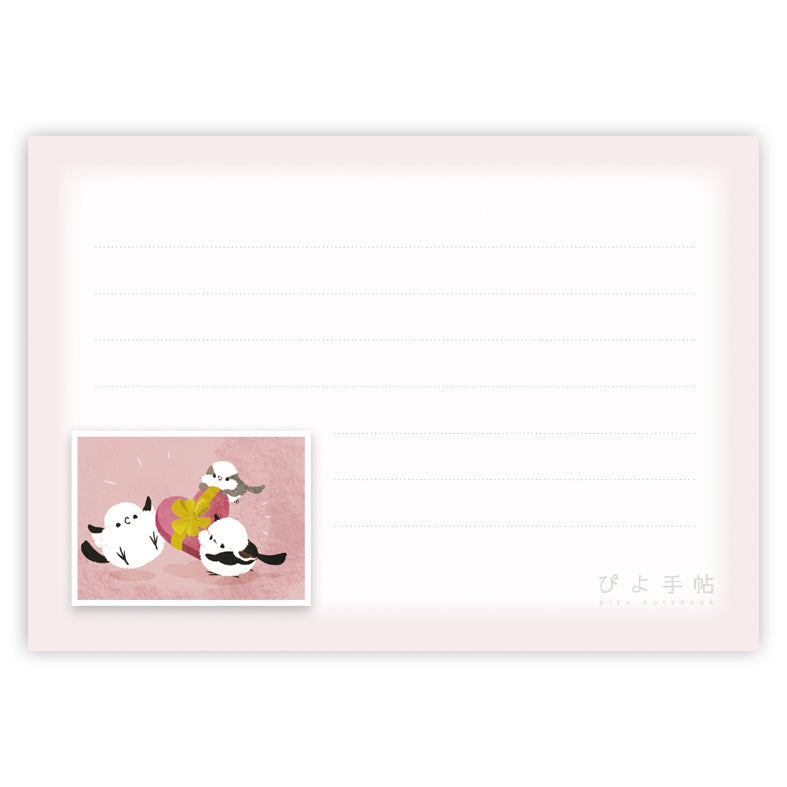 メモ帳　ハートのプレゼント　シマエナガ - Sweet Birdie Boutique