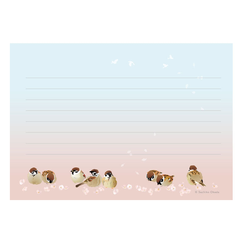 メモ帳　とりアート　桜の日　すずめ - Sweet Birdie Boutique