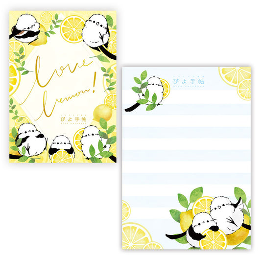 メモ帳　シマエナガとレモン ストライプ　（タテ型）