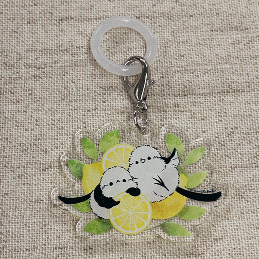 受注製作　アクリルキーホルダー　シマエナガとドリンク　「シマエナガと レモン」クーポン利用不可