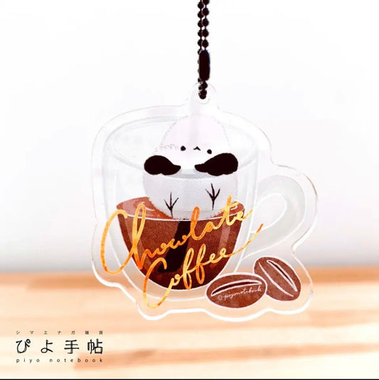 受注製作　アクリルキーホルダー　シマエナガとドリンク　「チョコレートコーヒー」クーポン利用不可