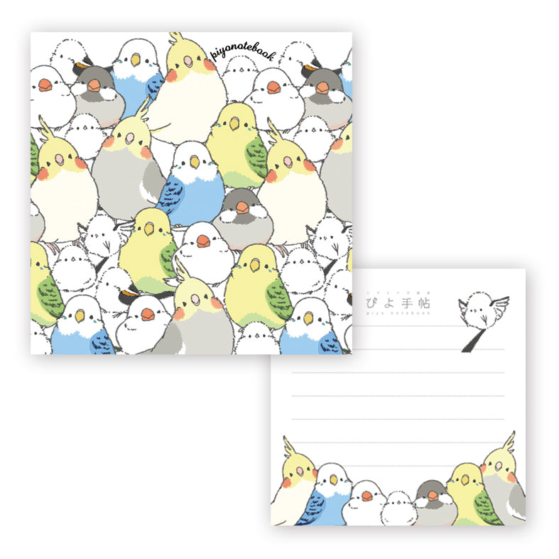 メモ帳　シマエナガのインコと文鳥がいっぱい　スクエア - Sweet Birdie Boutique