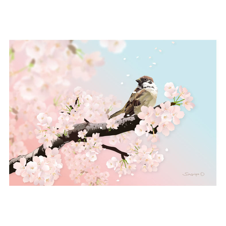 メモ帳　とりアート　桜の日　すずめ - Sweet Birdie Boutique