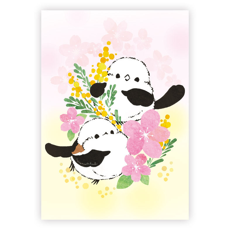 メモ帳　ミモザと桜とシマエナガ