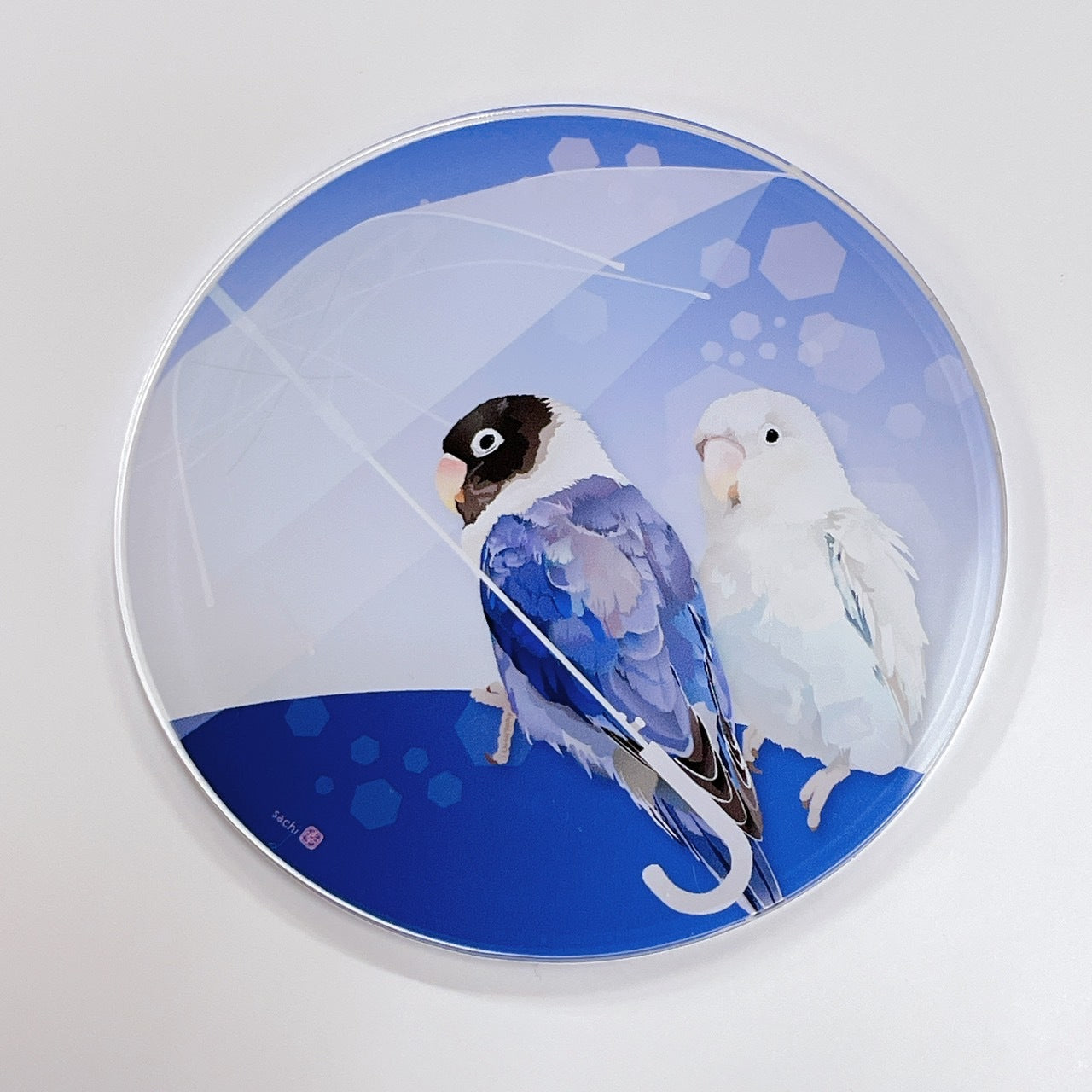 受注製作　アクリルコースター　とりアート　雨色リズム　ボタンインコ　クーポン利用不可