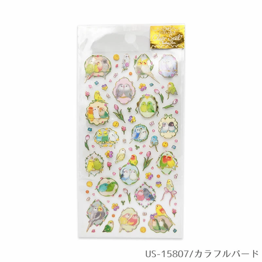 ふち箔クリアシール カラフルバード インコ  たけいみき 金箔加工