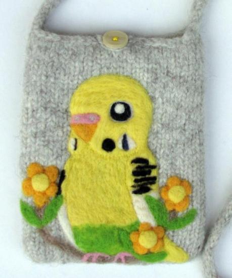 愛鳥コレクション 羊毛フェルトポシェット セキセイインコ - 小鳥雑貨専門のお店 スウィート・バーディー・ブティック