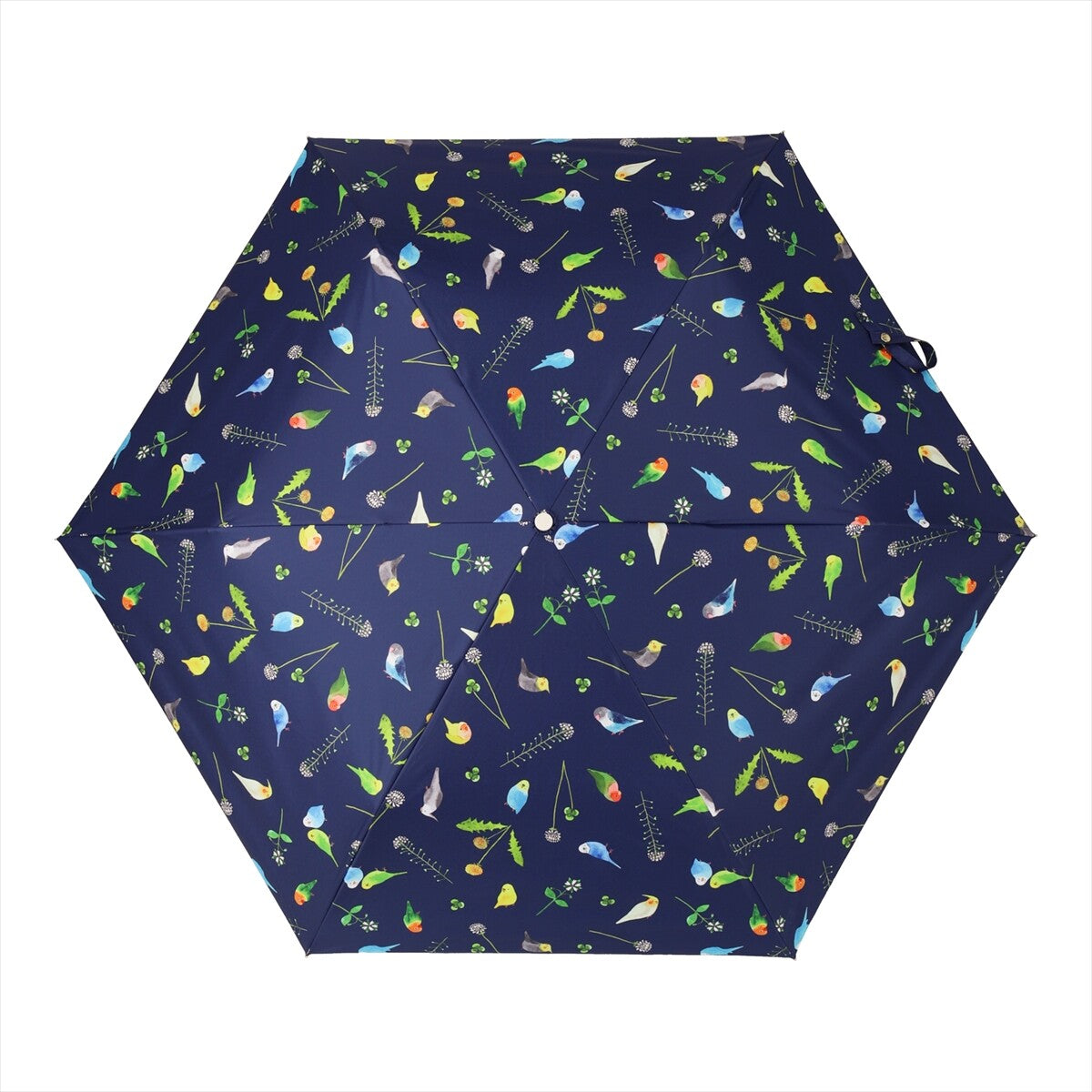 折りたたみ傘　晴雨兼用傘　遮光ことりスレンダーミニ　セキセイインコ、オカメインコ、コザクラインコ、ボタンインコ