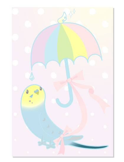 ポストカード 虹色アンブレラ セキセイインコ レインボー - 小鳥雑貨専門のお店　スウィート・バーディー・ブティック