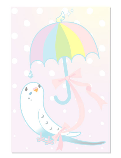 ポストカード 虹色アンブレラ セキセイインコ 白ハルクイン - 小鳥雑貨専門のお店　スウィート・バーディー・ブティック