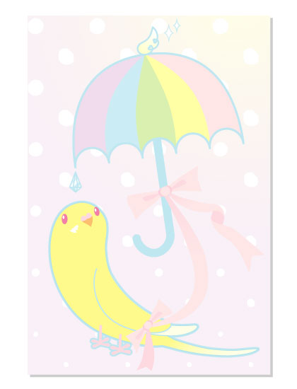 ポストカード 虹色アンブレラ セキセイインコ ルチノー - 小鳥雑貨専門のお店　スウィート・バーディー・ブティック