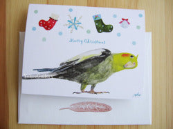 グリーティングカード　クリスマスカード　オカメインコ　封筒付き二つ折りカード - 小鳥雑貨専門のお店　スウィート・バーディー・ブティック