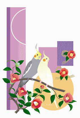 小鳥とお花のポストカード　オカメインコと椿 - 小鳥雑貨専門のお店　スウィート・バーディー・ブティック