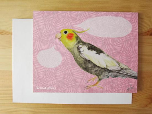 グリーティングカード セリフが書けるグリーティングカード　（ピンク）オカメインコ - 小鳥雑貨専門のお店　スウィート・バーディー・ブティック