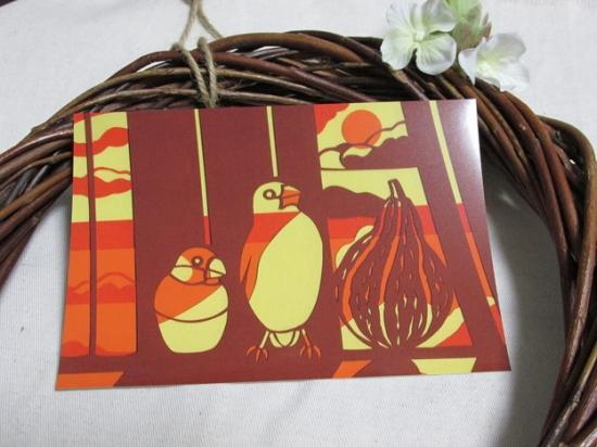 ポストカード　かぼちゃ　文鳥 - 小鳥雑貨専門のお店　スウィート・バーディー・ブティック