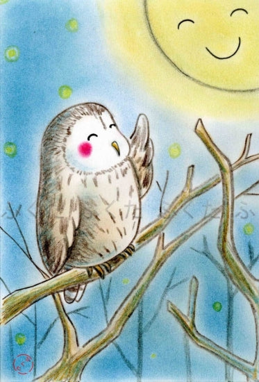 ポストカード　フクロウ　こんばんは、お月様 - 小鳥雑貨専門のお店　スウィート・バーディー・ブティック