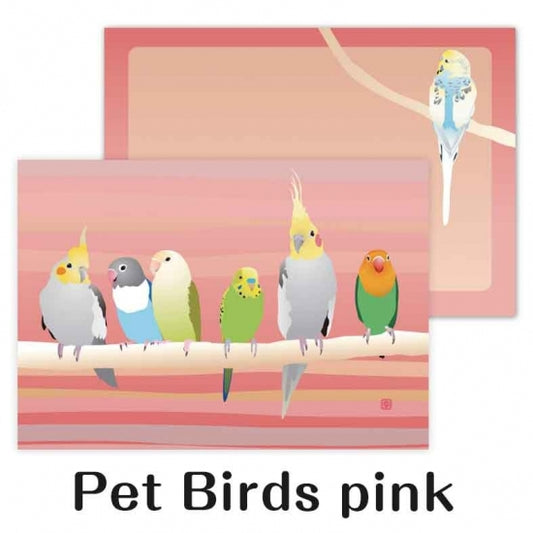 メモ帳　Pet Birds Pink 　オカメインコ、ボタンインコ、コザクラインコ、セキセイインコ - 小鳥雑貨専門のお店　スウィート・バーディー・ブティック
